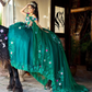 Green Quinceanera Dresses Ball Gown Off The Shoulder Tulle Appliques Sweet 16 Dresses 15 Años Mexican