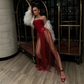 Summer New Women Sexy Red Strapless Fringe Bandage Bodysuit Celebrity Designer Fashion Sparkly Night Club Bodysuit