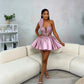 New Design Sparkly Pink Prom Dress Crystal Beading Rhinestones Birthday Cocktail Party Dress Senior Homecoming Party