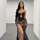 Classic Black Lace Evening Dresses with Detachable Sleeves Sexy Slit Appliques Mermaid Formal Gown 2024 Prom Party Dress Custom