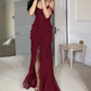 Wine Red Off Shoulder Straps Multi-layered Ruffles Long Prom Dress