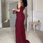 Wine Red Off Shoulder Straps Multi-layered Ruffles Long Prom Dress