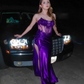 Elegant Purple Strapless Corset Long Prom Dress