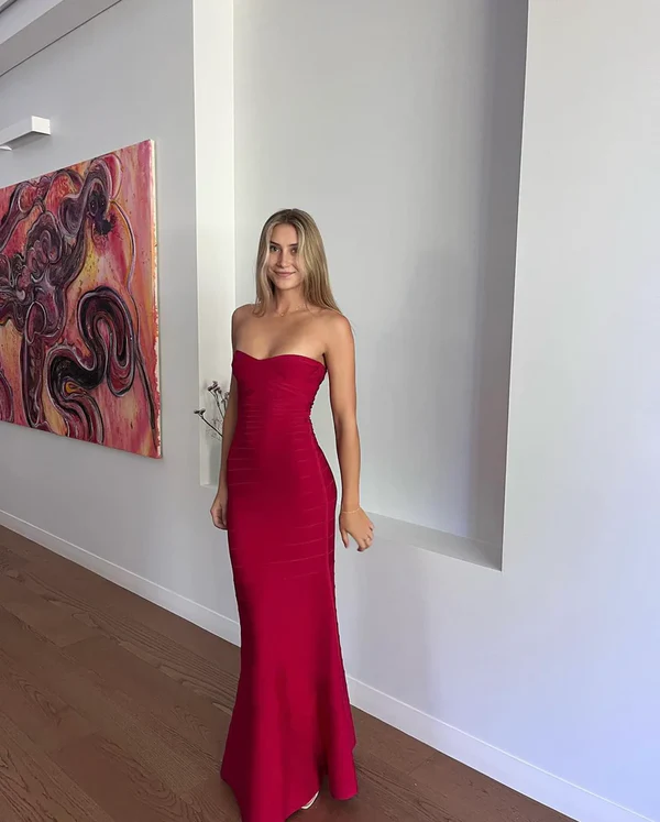 Burgundy Sweatheart Strapless Mermaid Long Party Dress