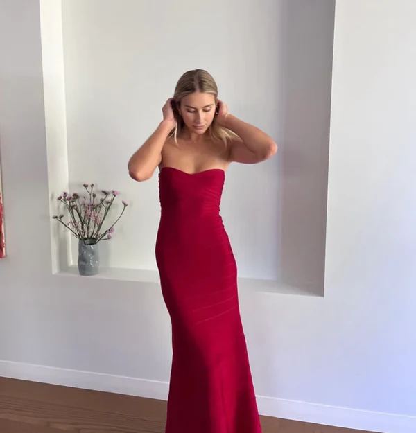 Burgundy Sweatheart Strapless Mermaid Long Party Dress