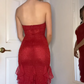 Gorgeous Red Halter Glitter Ruffle Mermaid Long Evening Dress