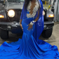 Royal Blue V-Neck Beading Mermaid Black Girl Evening Dress