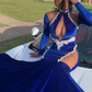 Royal Blue High Neck Long Sleeves Black Girl Mermaid Prom Dress