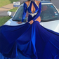 Royal Blue High Neck Long Sleeves Black Girl Mermaid Prom Dress