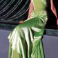 Green Strapless Sheath Velvet Satin Vintage Evening Dress