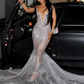 Silver Diamond Sparkly Mermaid Prom Party Dresses for Women Luxury Diamond Crystal Evening Pageant Gown robe de soirée