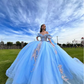 Sky Blue Princess Quinceanera Dresses Ruffles Peplum Off Shoulder Floral Applique Corset vestidos 15 años quinceañera 2024