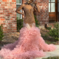 Rose Pink Ruffles Mermaid Prom Birthday Gala Dresses for Black Girl 2024 Sparkly Diamond Luxury Evening Ceremony Party Gown