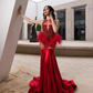 Red Sparkly Long Mermaid Prom Birthday Gala Dresses For Black Girl 2024 Luxury Diamond Feather Sheer Evening Ceremony Gown