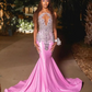 Pink Long Sparkly Mermaid Prom Birthday Gala Dresses 2024 Luxury Diamond Gillter Evening Ceremony Dress vestidos de noche