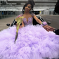 Lilac Lavender Sparkly Mermaid Prom Ceremony Party Dresses for Black Girl 2024 Luxury Diamond Crystal Ruffles Evening Gala Gown