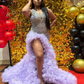 Lilac Purple Princess Evening Ceremony Dresses for Black Girl Plus Size Sparkly Diamond Slit Mermaid Prom Birthday Gala Gown