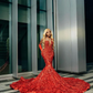 Red Sparkly Mermaid Long Prom Formal Party Dresses for Black Girl Luxury Gillter Diamond Evening Birthday Reception Dress Gala