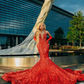 Red Sparkly Mermaid Long Prom Formal Party Dresses for Black Girl Luxury Gillter Diamond Evening Birthday Reception Dress Gala