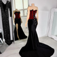 Wine Red Black Velvet Victorian Mermaid Evening Formal Dresses Sweetheart Lace-up Corset Steampunk Gothic Prom Gown high slit