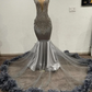 Ivy Silver Diamond Mermaid Evening Birthday Gala Dresses for Black Girl Sparkly Feather Crystal Prom Ceremony Party Foraml Dress