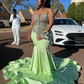 Mint Green Sparkly Mermaid Prom Ceremony Formal Dresses for Black Girl Luxury Diamond Evening Birthday Gala Dress Plus Size