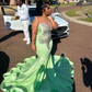 Mint Green Sparkly Mermaid Prom Ceremony Formal Dresses for Black Girl Luxury Diamond Evening Birthday Gala Dress Plus Size