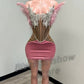 Luxury Peach Pink Short Cocktail Party Dress 2024 Sexy Bustier Diamante Beaded Feather Mini Dress فساتين للمناسبات الرسمية