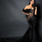 Black Velveteen Mermaid Long Evening Birthday Dresses for Women Sexy Boning Corset Off Shoulder Prom Ceremony Gala Dress