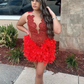 Red Luxury Short Prom Homecoming Dresses Sparkly Diamond Crystal Feather Birthday Party Gown robe de soirée de luxe 2024