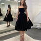 Elegant Velvet Short Little Black Dresses Strapless Tea-Length A-Line Prom Gowns Simple Velour Midi Party Dresses