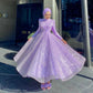 Lavender Muslim Evening Dresses Long Sleeves Sequined A-Line Formal Party Gowns Ankle Length Saudi Arabic Prom Dress Dubai