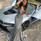 Sparkle Silver Gray Prom Dresses Sequin Applique African Mermaid Party Gowns For Women Graduation Dress Long robe de bal