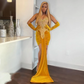 Short Gold Prom Dresses With Gloves Rhinestone Cocktail Party Gowns Beading African Women Birthday Outfit