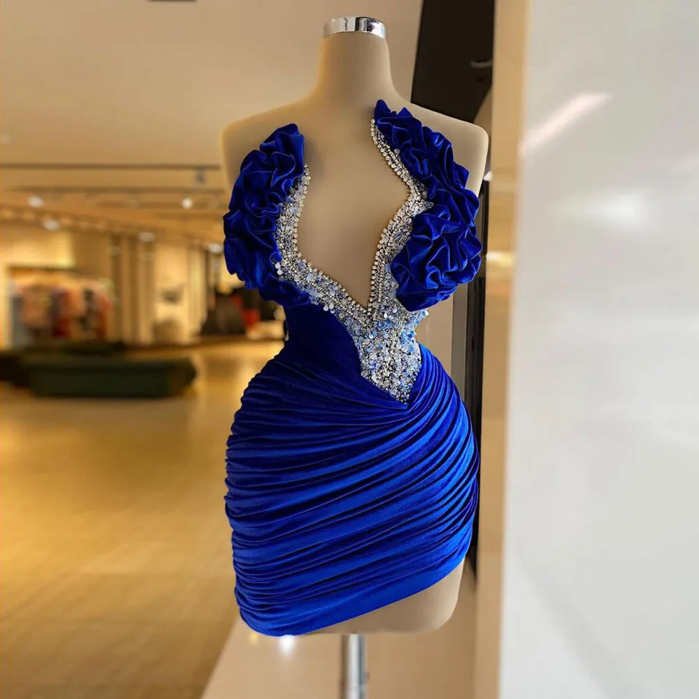 Velour Evening Dresses Women V-Neck Strapless Mermaid Prom Gowns Elegant Beading Custom Blue Party Dress Robes De Soiree