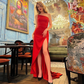 Red Satin Mermaid Formal Occasion Dresses One-Shoulder Long Party Dress Cheap Slit Sexy Evening Gown فساتين مناسبة رسمية