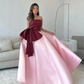 Satin A-line Strapless Ruffle Arab Prom Gown Bow Floor Length Saudi Evening Formal Elegant Party Dress for Women 2024