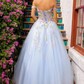 Spring Off Shoulder Ball Gown Vestido De Novia Flower Lace Evening Dress Baby Blue Corset Maxi Prom Dress 2024