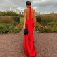 Red Mermaid Evening Dresses 2024 Sleeveless Side Split Sexy Backless Celebrity Gowns Satin Women Party Dress Prom Gown