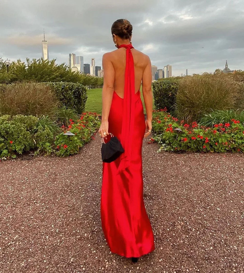 Red Mermaid Evening Dresses 2024 Sleeveless Side Split Sexy Backless Celebrity Gowns Satin Women Party Dress Prom Gown