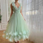 Mint Green Prom Dresses Fairy 3D Flowers Party Dress For Women Princess Tea Length Formal Wedding Gowns Summer