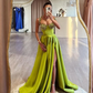 Sexy Green A Line Prom Dresses Long for Women Halter Neck Sequined Floor Length High Side Split Birthday Pageant Celebrity Dress