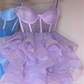 Simple Purple Homecoming Dress Suspenders Cocktail Balls Gown Sexy Elegance Mini Backless Back Shiny Fabric Popular