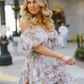 A Line Off the Shoulder Printed Mini Homecoming Dress Puffy Sleeves Wedding Dress A-line Graduation vestidos coctel elegante