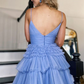 Spaghetti Strap Tiered Ruffles Homecoming for Teens Tulle Corset Pleated A-line Short Formal Gown Sleeveless Backless Prom Dress