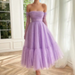 Women's Lilac Tulle Sweet Short Prom Dresses Sleeveless Tea-Length Party Gown Graduation Homecoming Dress vestidos para mujer