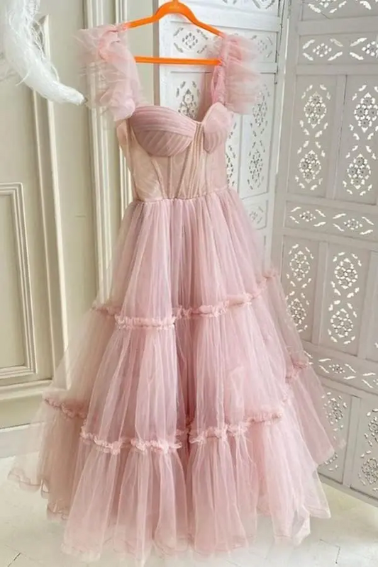 Beautiful Bead Sweetheart Tulle Dress for Women Tea Length A Line Cocktail Dresses Elegant Short Coset Prom Dresses for Teens