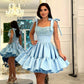 Elegant Short Party Dresses Sweetheart Spaghetti Straps Corset Back Prom Dress Glitter Pleated Ball Gown Vestidos De Gala