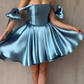 Elegant Solid Color A Line Vestidos De Noche Sweet Bow Short Graduation Dresses Sweetheart Slim Waist Prom Party Dress Women