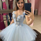 Light Blue A Line Short Homecoming Dresses Tulle Appliques Mini Graudation Cocktail Formal Prom Party Gown